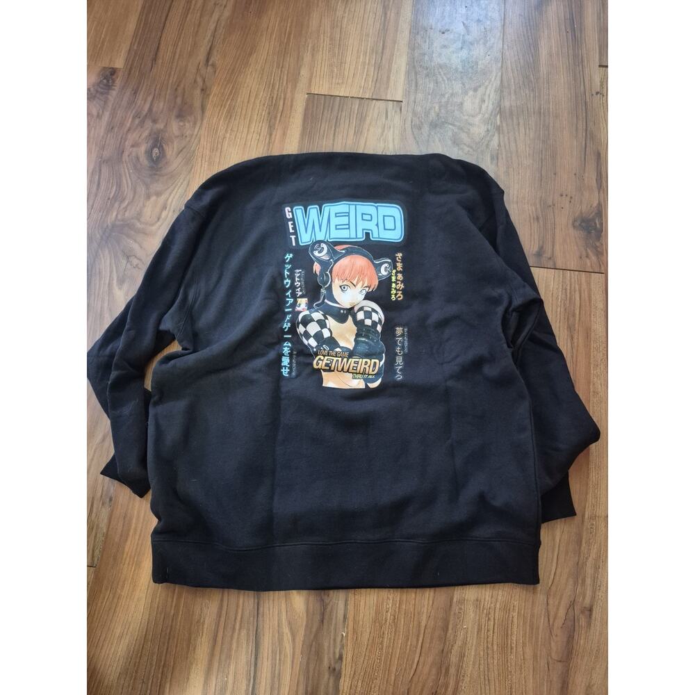 Getweird Anime Graphic Hoodie Black Blue Logo Mens XXL Streetwear Sweatshirt S15 - Picture 6 of 8
